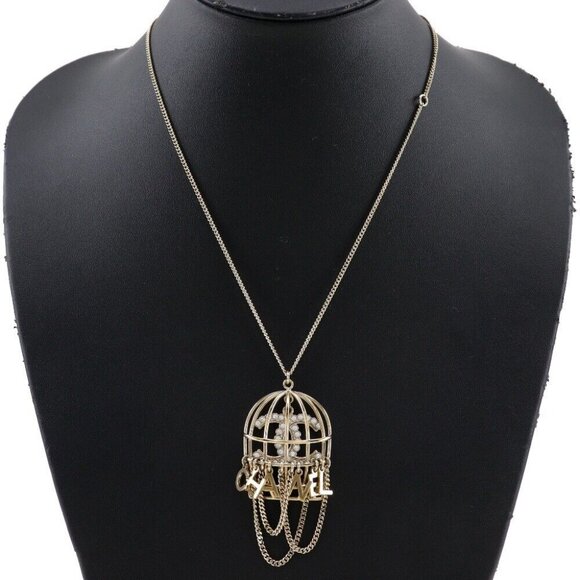 CHANEL birdcage Necklace Métiers d'Art Collection Champagne Gold Plated G... - Picture 1 of 16